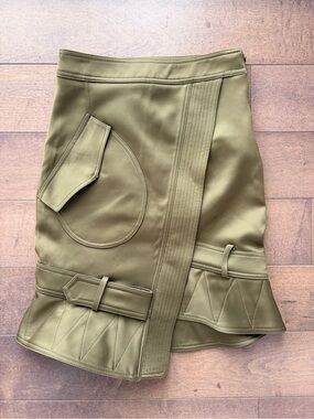 Alexander Wang Olive Green A-Line Skirt with Pocket & Belt Accents
